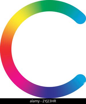 A vibrant letter C showcases an array of colors blending seamlessly into one another. This artistic representation emphasizes creativity and visual appeal, perfect for various design uses. Stock Vector