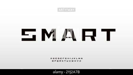 Squared futuristic typeface, minimal geometric letters, cyber modern font for tech headline, digital innovation branding, gaming logotype, spacetech Stock Vector