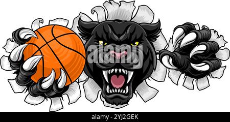 Black Panther Leopard Jaguar Cat Basketball Mascot Stock Vector