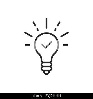 black thin line light bulb with tick Stock Vector