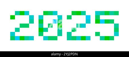 2025 retro pixel art number. Simple geometric design for decoration, sticker, banner, cover. Pixels Y2k trendy vector illustration. Stock Vector