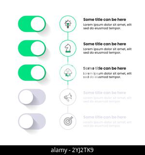 Infographic template with icons and 5 options or steps. Buttons. Can be used for workflow layout, diagram, banner, webdesign. Vector illustration Stock Vector
