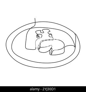 Continuous line drawing of National cheese lovers day icon. Hand drawn minimalist linear sketch of wheel of cheese with holes and a piece cut. Vector Stock Vector