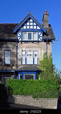 House with blue and white painted gable end. 12 Beast Banks, Kendal, Cumbria, England, United Kingdom, Europe. Stock Photo