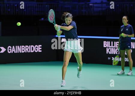 Malaga, Spain. 12th Nov, 2024. EMMA RADUCANU of Great Britain, returns with backhand during a practice session during the 2024 Billie Jean King Cup Finals - Womens Tennis (Credit Image: © Mathias Schulz/ZUMA Press Wire) EDITORIAL USAGE ONLY! Not for Commercial USAGE! Stock Photo