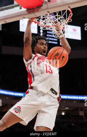 Columbus, Ohio, USA. 11th Nov, 2024. Ohio State Buckeyes forward SEAN STEWART (13) slams a dunk during the game between the Youngstown State Penguins 47-81 Ohio State Buckeyes at Value City Arena. (Credit Image: © Scott Stuart/ZUMA Press Wire) EDITORIAL USAGE ONLY! Not for Commercial USAGE! Stock Photo