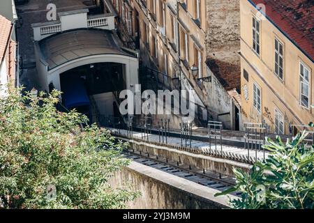 Zagreb, Croatia - August 15, 2024: Zagreb Funicular, the shortest funicular in the world Stock Photo