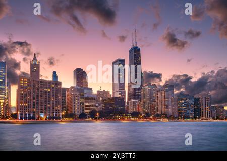 Chicago, Illinois, USA. Cityscape image of Chicago skyline at beautiful summer sunset. Stock Photo