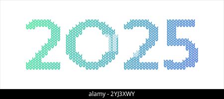 2025 number knit texture. Cozy design for decoration, sticker, banner, cover. Vector illustration. Stock Vector