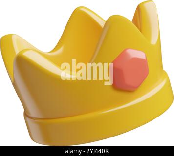 3d gold crown icon with a red gem. Cute three dimensional vector ...