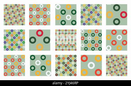 Festive collection of seamless vector patterns featuring rings and circles for Christmas, Xmas, and New Year. Great for holiday decor, backgrounds, wa Stock Vector