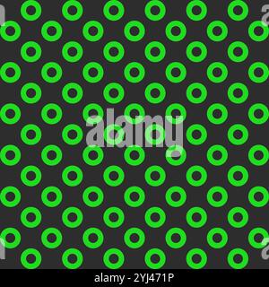 Retro-inspired minimalist vector pattern with circular grid and polka dots. Seamless geometric background featuring circles, perfect for printing appl Stock Vector