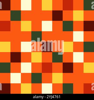 Vibrant seamless pattern featuring colorful squares in check and plaid styles. This modern design with abstract geometric elements is perfect for luxu Stock Vector