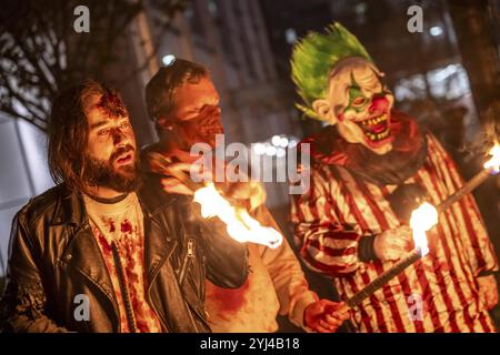 The Zombiewalk in Essen, on Halloween several hundred people, some dressed as scary zombies, undead, walked from the main railway station to the distr Stock Photo