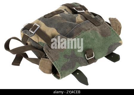 woodland camo small army bag isolated on white background Stock Photo