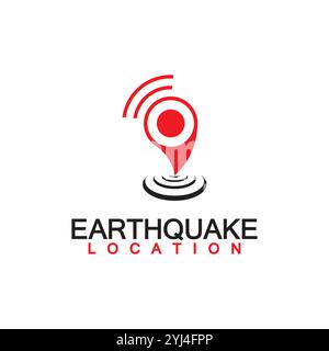 Earthquake Location logo Icon design Isolated on White Background. Map Pin and Earthquake Icon Stock Vector