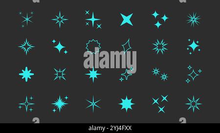 Set of original star sparkle shapes. Abstract shine effect vector sign. Retro futuristic bright vector icons collection. Glowing light effect, twinkle Stock Vector