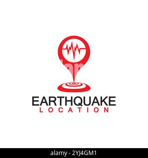Earthquake Location logo Icon design Isolated on White Background. Map Pin and Earthquake Icon Stock Vector
