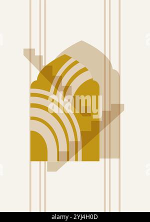 Beige colors balancing shapes poster. Minimalist aesthetic geometric illustration. Modern wallpaper art boho style artistic design. Contemporary artis Stock Vector