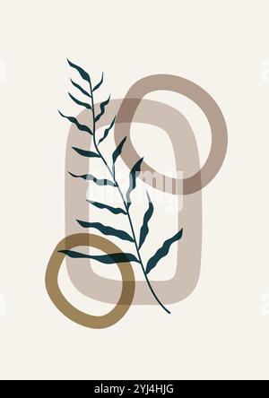Abstract background poster with leaves. Collection of plants, leaf branch hand drawn style. Contemporary aesthetic design for wall art, decoration, wa Stock Vector
