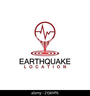 Earthquake Location logo Icon design Isolated on White Background. Map Pin and Earthquake Icon Stock Vector