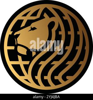 Lion Head into the Globe Symbol Stock Vector