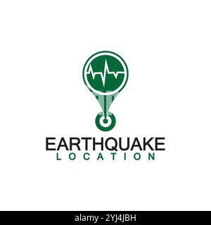 Earthquake Location logo Icon design Isolated on White Background. Map Pin and Earthquake Icon Stock Vector