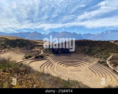 The archaeological site of Moray, which sits at the top of the Sacred Valley of the Incas in Peru. Stock Photo