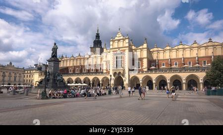 Cloth Hall in Krakow, Poland. This iconic building features stunning architecture and a vibrant cafe terrace, inviting visitors to enjoy its cultural Stock Photo