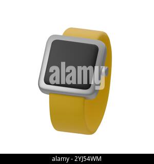 3D vector illustration of minimalist smartwatch with sleek design. The device has yellow band and square face, perfect for fitness and health tracking Stock Vector