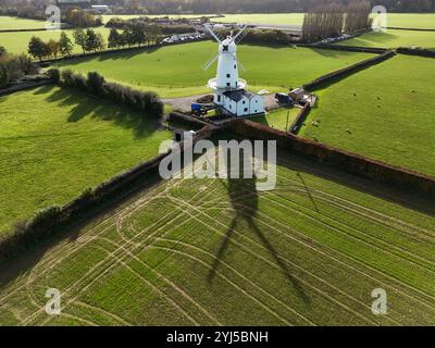 A drone view of Llancayo Windmill in Monmouthshire in the autumnal sunshine. Picture date: Wednesday November 13, 2024. Stock Photo