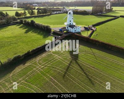 A drone view of Llancayo Windmill in Monmouthshire in the autumnal sunshine. Picture date: Wednesday November 13, 2024. Stock Photo