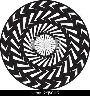 Abstract background of curved, zigzag stripes coming from the center. Effect of distorted radial rays of sunburst Stock Vector