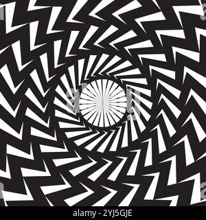 Abstract background of curved, zigzag stripes coming from the center. Effect of distorted radial rays of sunburst Stock Vector