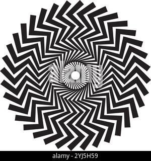 Abstract background of curved, zigzag stripes coming from the center. Effect of distorted radial rays of sunburst Stock Vector