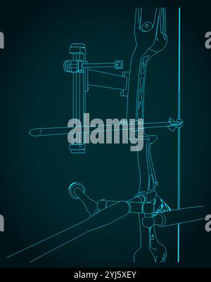 Stylized vector illustration of target recurve bow kit close-up Stock Vector