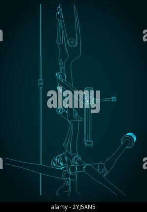 Stylized vector illustration of target recurve bow kit close-up Stock Vector