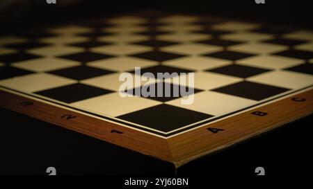 used empty chessboard close up Stock Photo