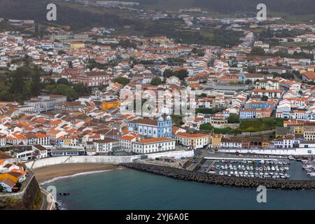 Panoramic view of Angra do Heroismo from Monte Brasil, Terceira Island, Azores. Stock Photo