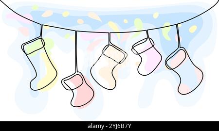 Christmas holidays sock. Continuous line drawing. Vector illustration Stock Vector