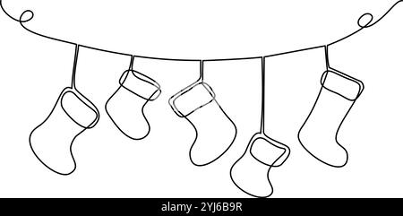 Christmas holidays sock. Continuous line drawing. Vector illustration Stock Vector