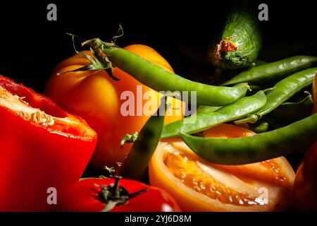 green peas vegetable mix on black background Stock Photo