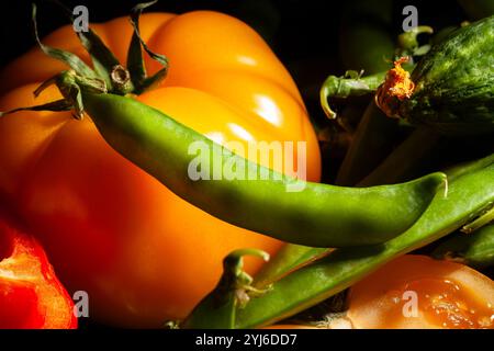 green peas vegetable mix on black background Stock Photo