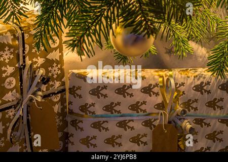 christmas gifts under the tree Stock Photo