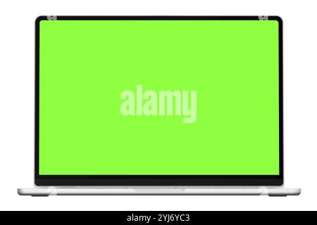 Modern Laptop Mockup with Green Screen Chroma Key isolated on a White Background Stock Photo