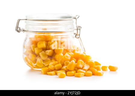 Canned sweet corn isolated on a white background. Stock Photo