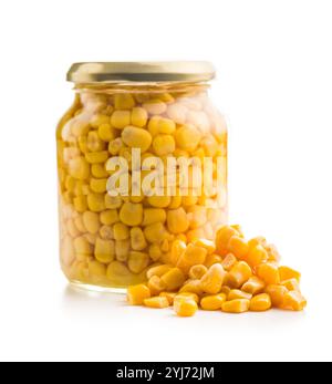 Canned sweet corn isolated on a white background. Stock Photo