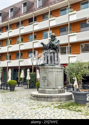 NUREMBERG, GERMANY - JULY 25, 2023: Monument to Hans Sachs, was a German shoemaker, poet, mastersinger and dramatist in the 16th century. Stock Photo