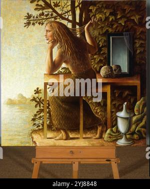 LA MEDITACION DE LA MAGDALENA - 1997 - VINILICO SOBRE LIENZO - 100x100. Author: GUILLERMO PEREZ VILLALTA. Location: PRIVATE COLLECTION. MARY MAGDALENE. MAGDALENA PENITENTE. Stock Photo