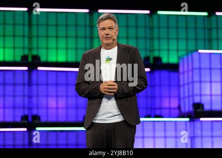 Robert Habeck, Vice-Chancellor Germany, addresses the audience during the first day of WEB SUMMIT 2024 in Lisbon, Portugal. 11th Dec, 2024. Credit: Brazil Photo Press/Alamy Live News Stock Photo